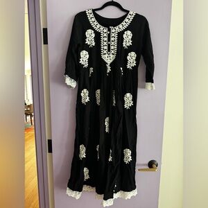 Black and White Embroidered Dress